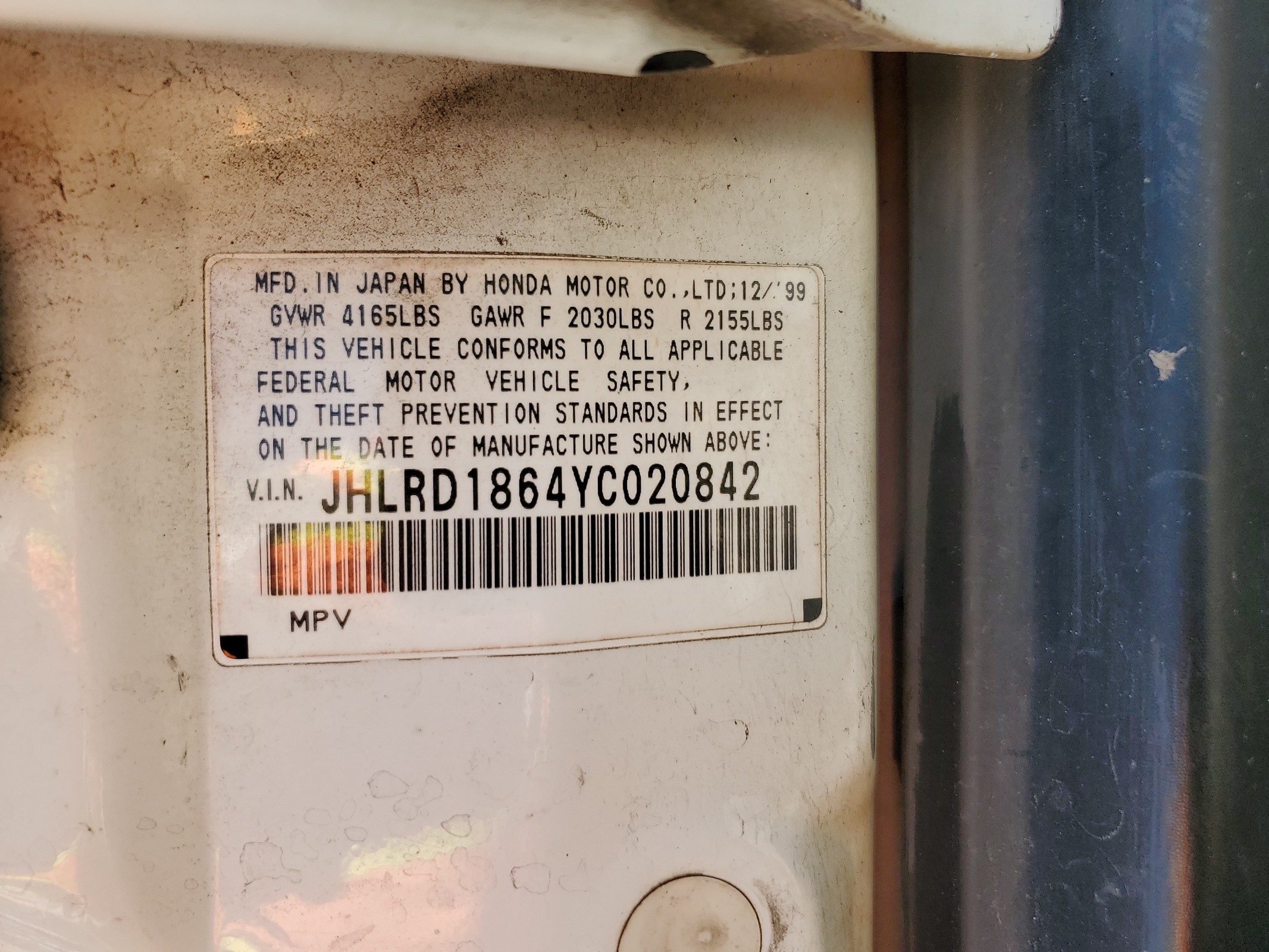 JHLRD1864YC020842 2000 Honda Cr-V Ex