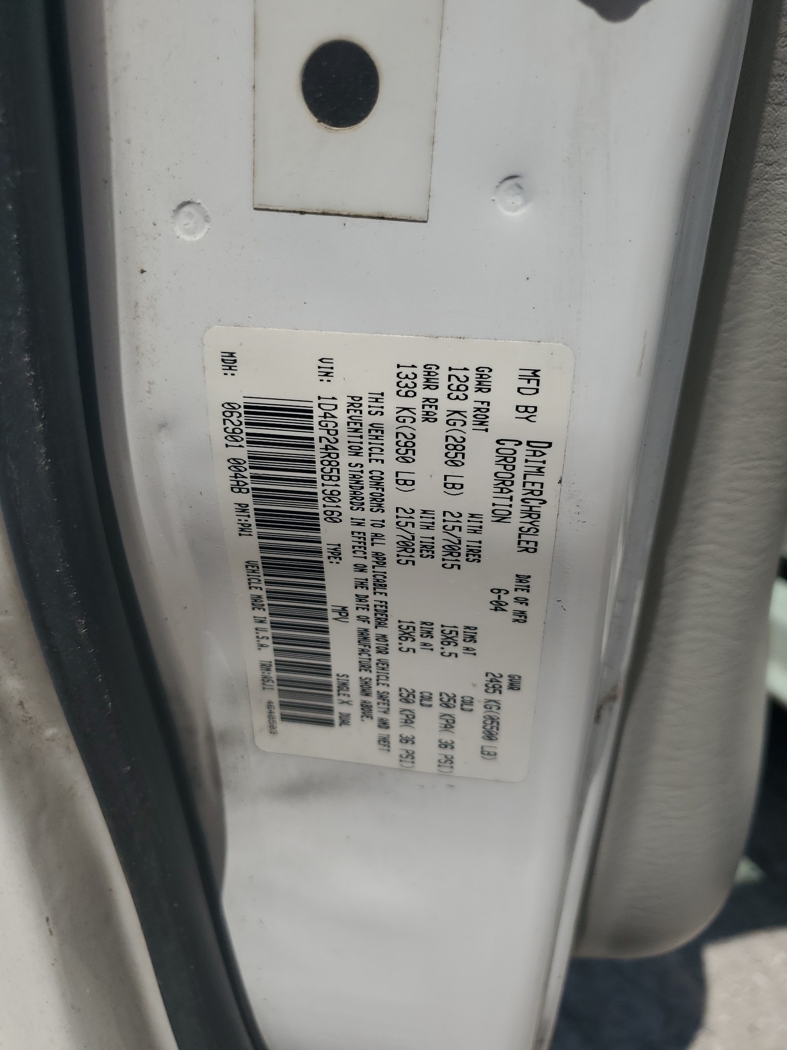 1D4GP24R85B190160 2005 Dodge Grand Caravan Se