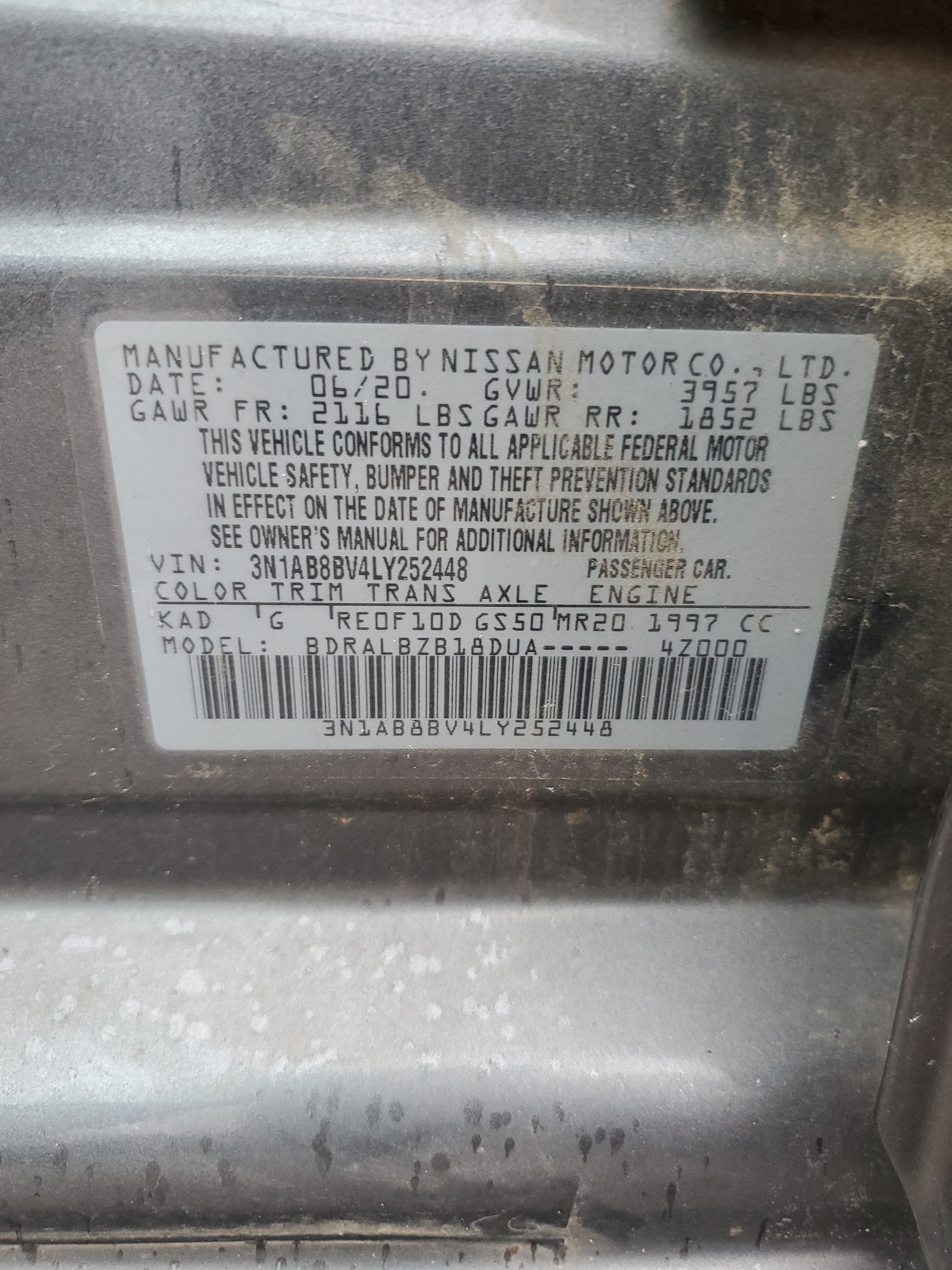 3N1AB8BV4LY252448 2020 Nissan Sentra S