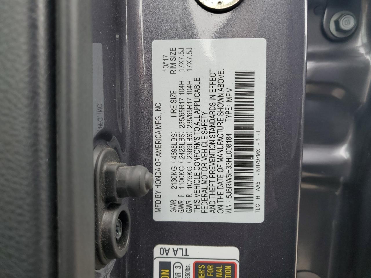 2017 Honda Cr-V Lx VIN: 5J6RW6H33HL008184 Lot: 54616644