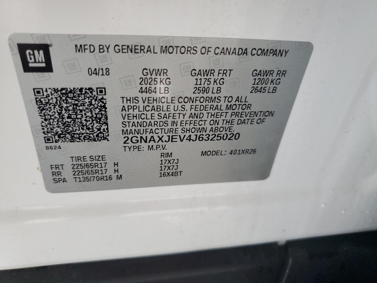 2018 Chevrolet Equinox Lt VIN: 2GNAXJEV4J6325020 Lot: 54447644