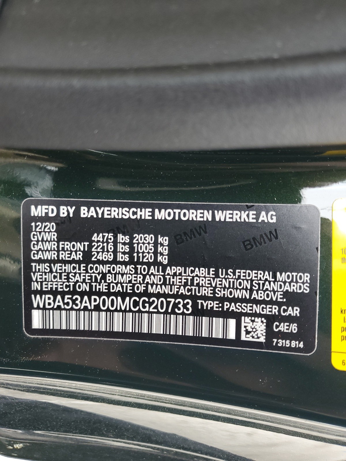 WBA53AP00MCG20733 2021 BMW 430I