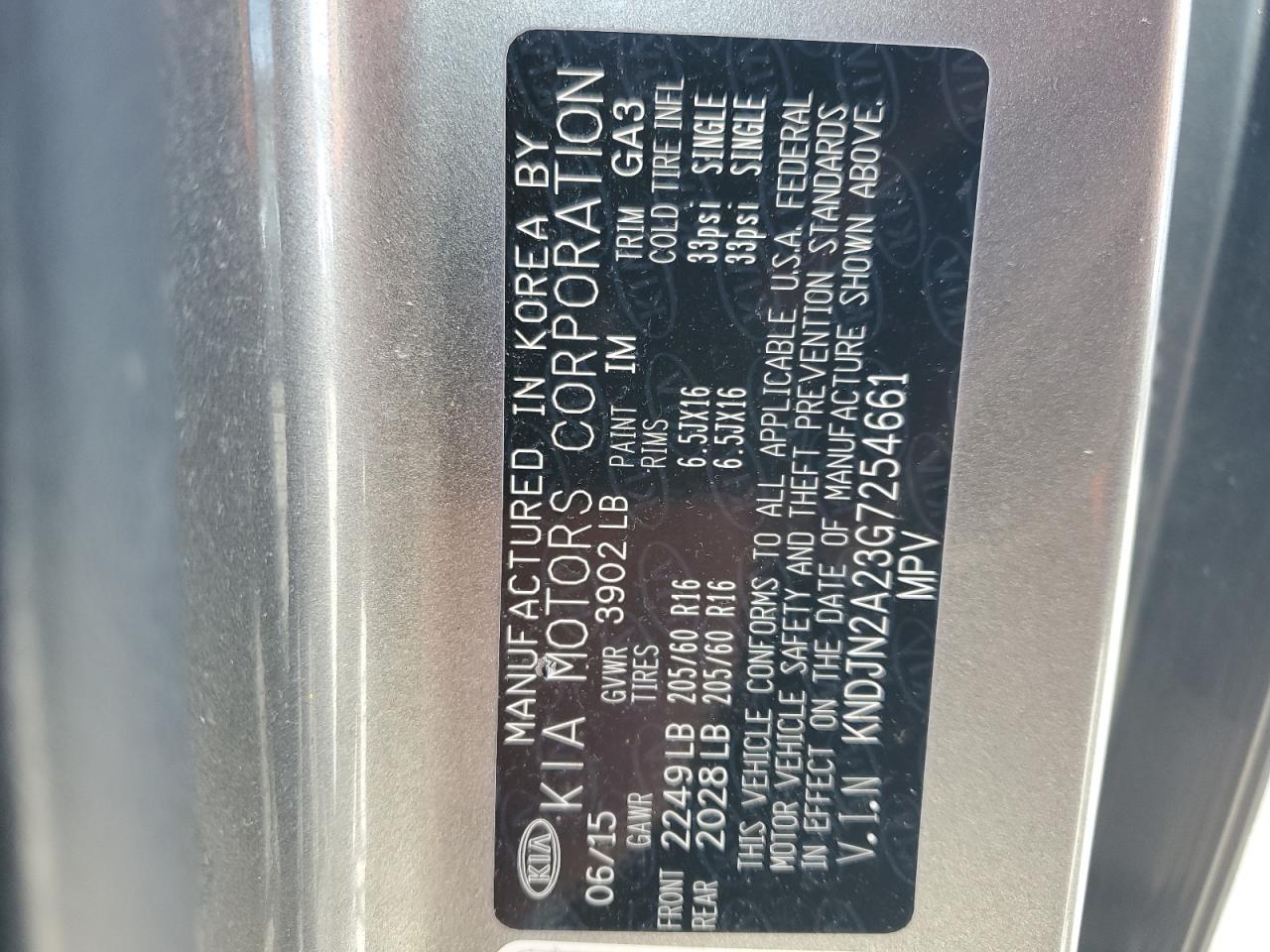 2016 Kia Soul VIN: KNDJN2A23G7254661 Lot: 56200844