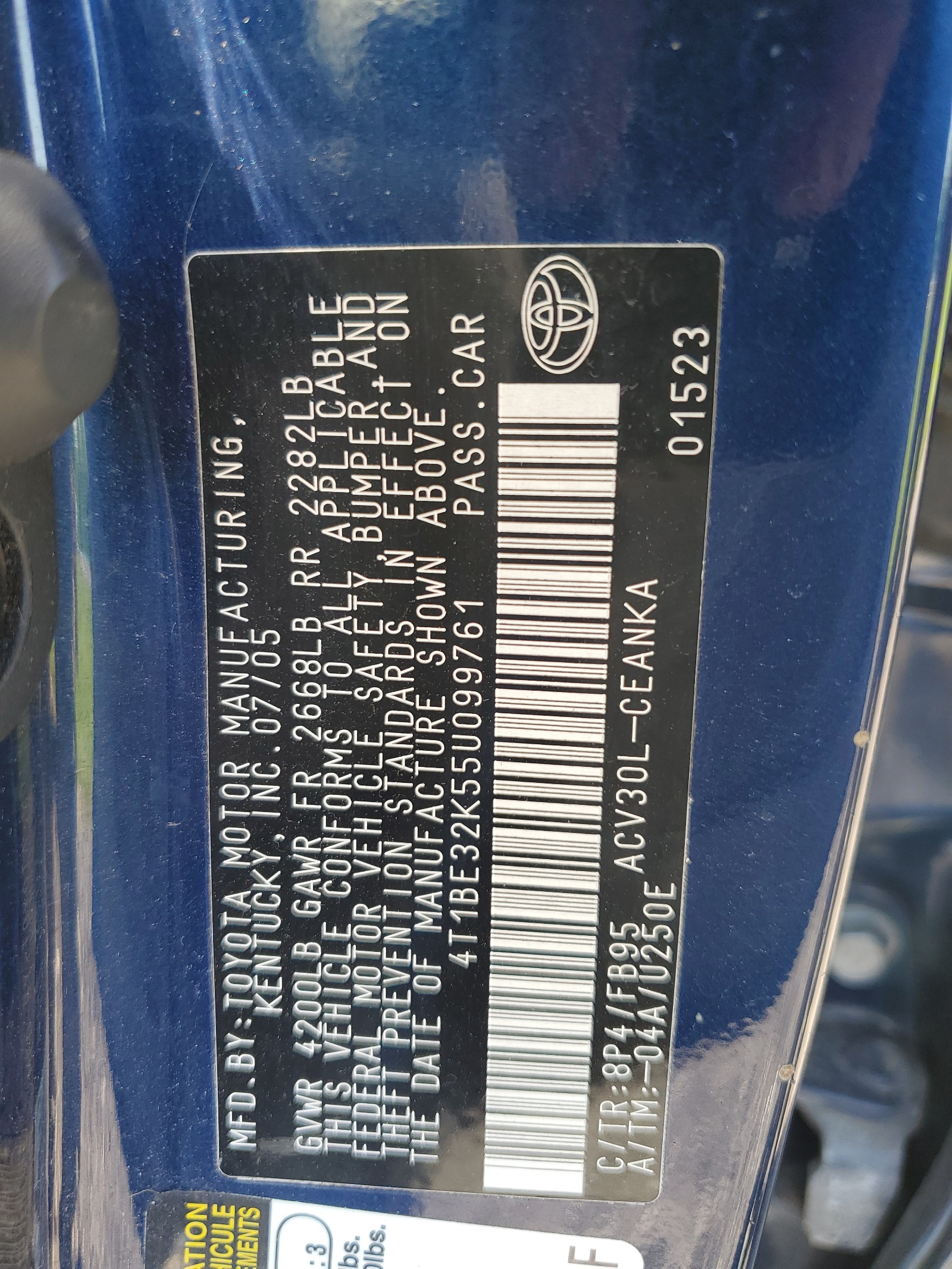 4T1BE32K55U099761 2005 Toyota Camry Le