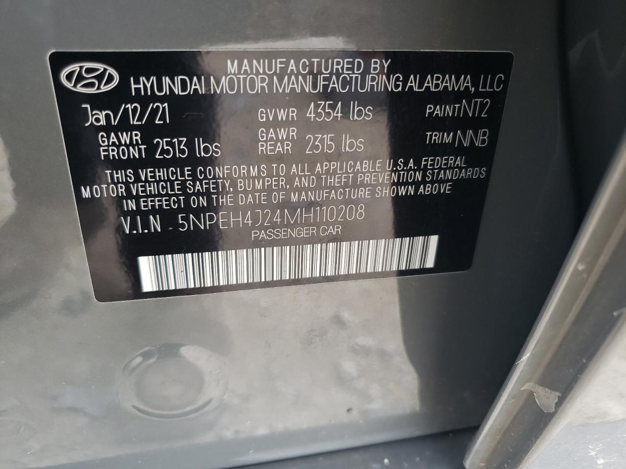 5NPEH4J24MH110208 2021 Hyundai Sonata Limited