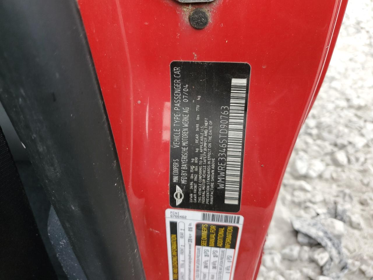 2005 Mini Cooper S VIN: WMWRE33465TD90763 Lot: 54148124