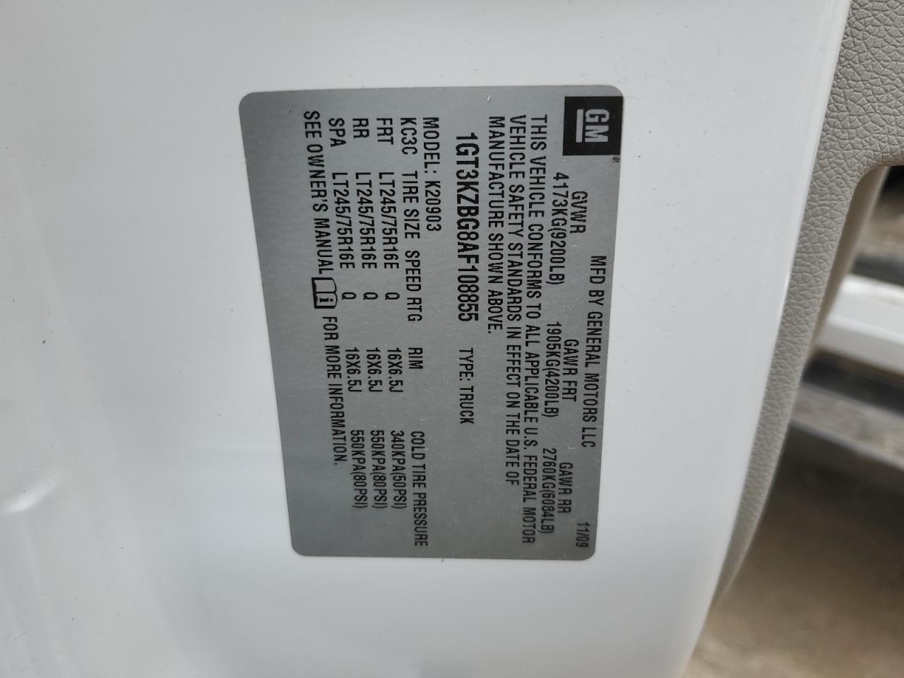 2010 GMC Sierra K2500 Heavy Duty VIN: 1GT3KZBG8AF108855 Lot: 54884104