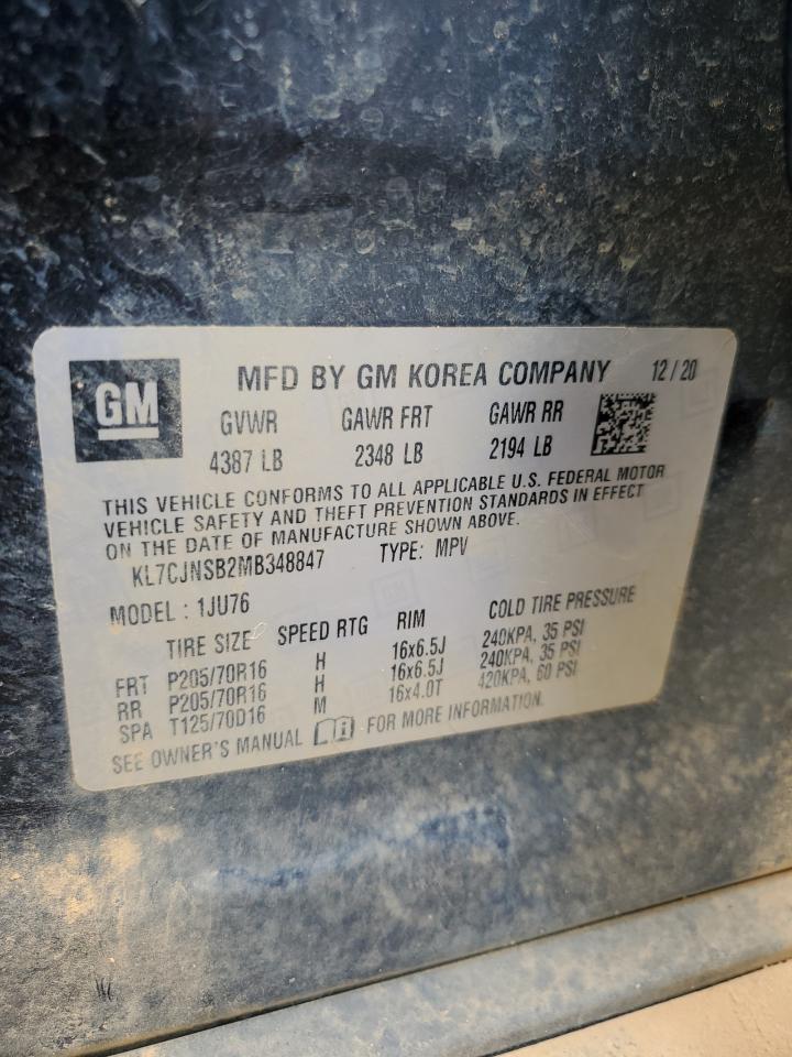 2021 Chevrolet Trax Ls VIN: KL7CJNSB2MB348847 Lot: 55366174