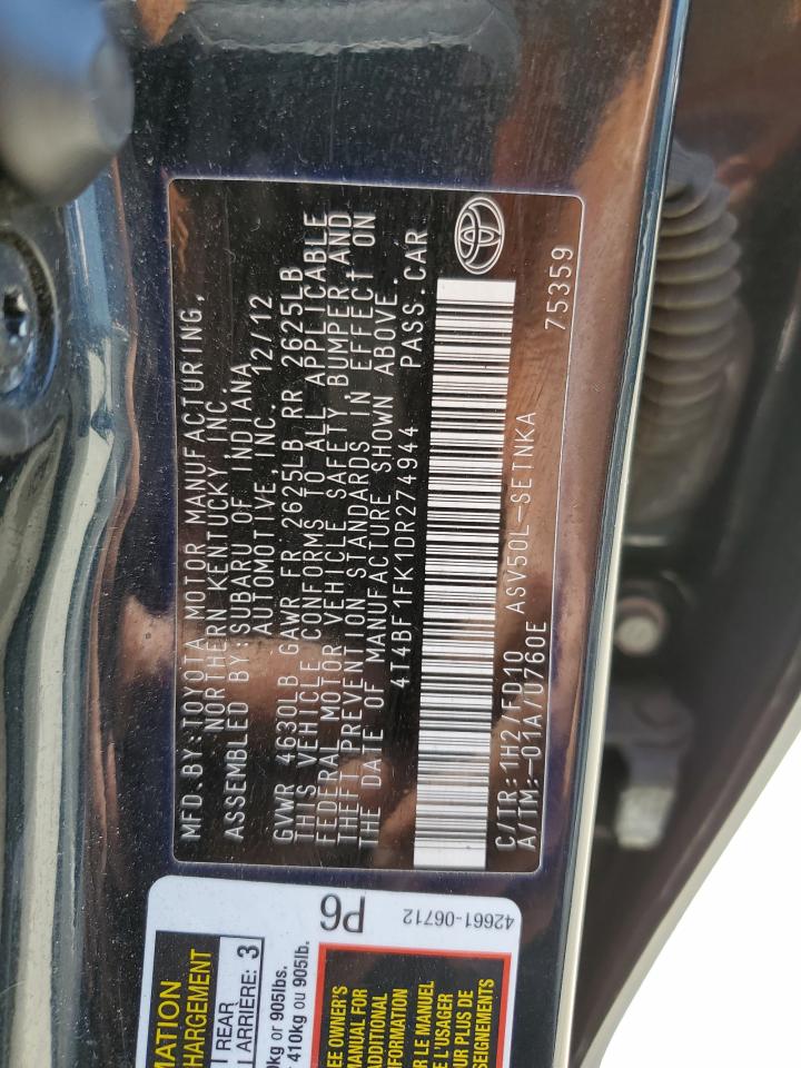 VIN 4T4BF1FK1DR274944 2013 TOYOTA CAMRY no.13