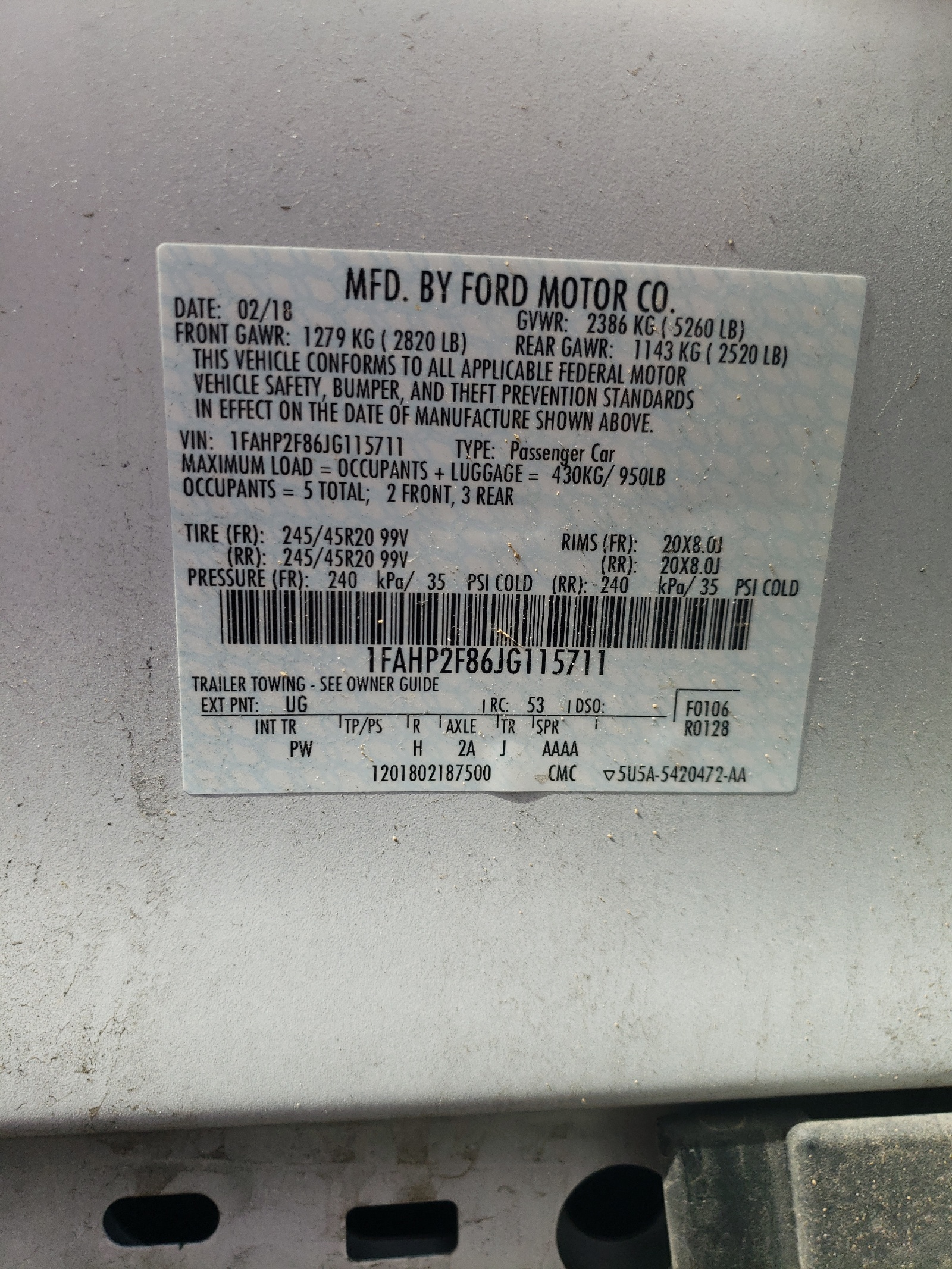 1FAHP2F86JG115711 2018 Ford Taurus Limited