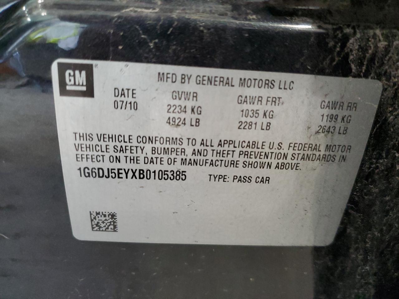 1G6DJ5EYXB0105385 2011 Cadillac Cts Performance Collection