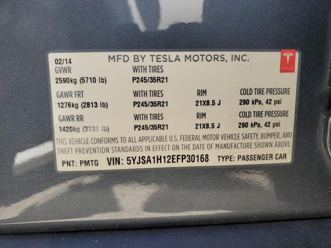 5YJSA1H12EFP30168 2014 Tesla Model S