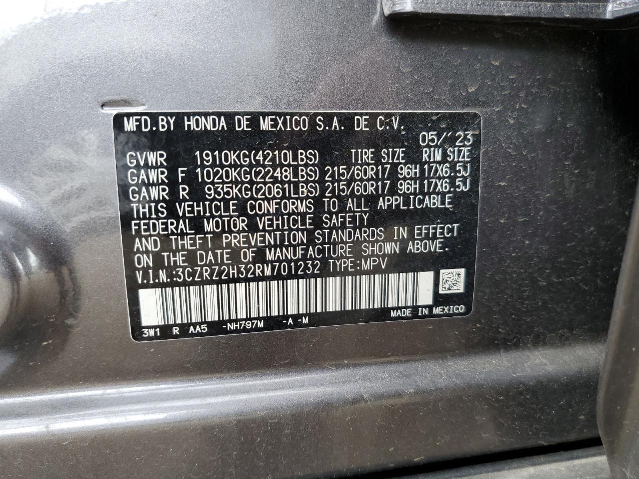 3CZRZ2H32RM701232 2024 Honda Hr-V Lx