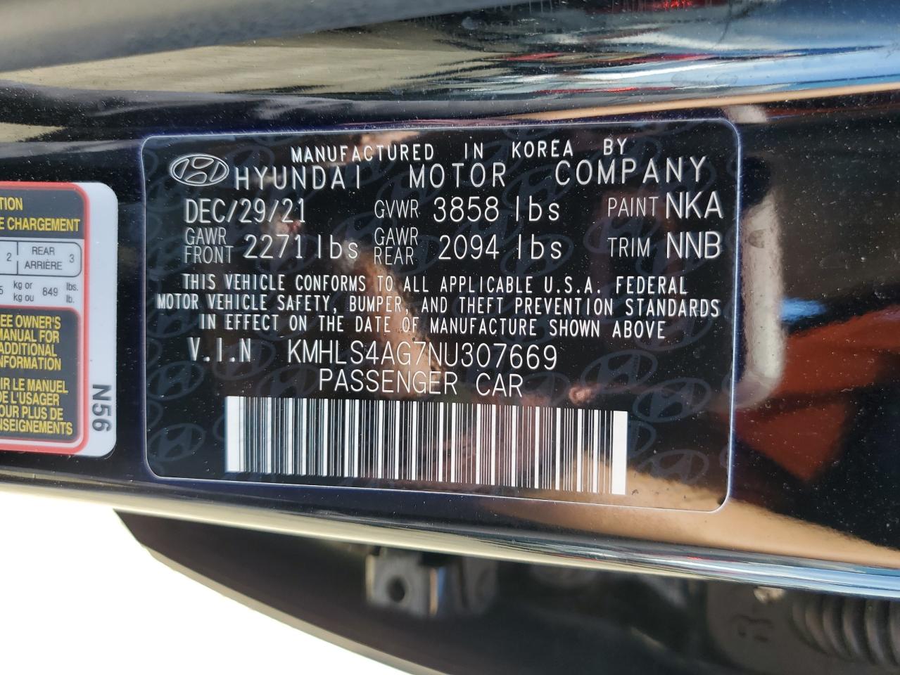 KMHLS4AG7NU307669 2022 Hyundai Elantra Sel