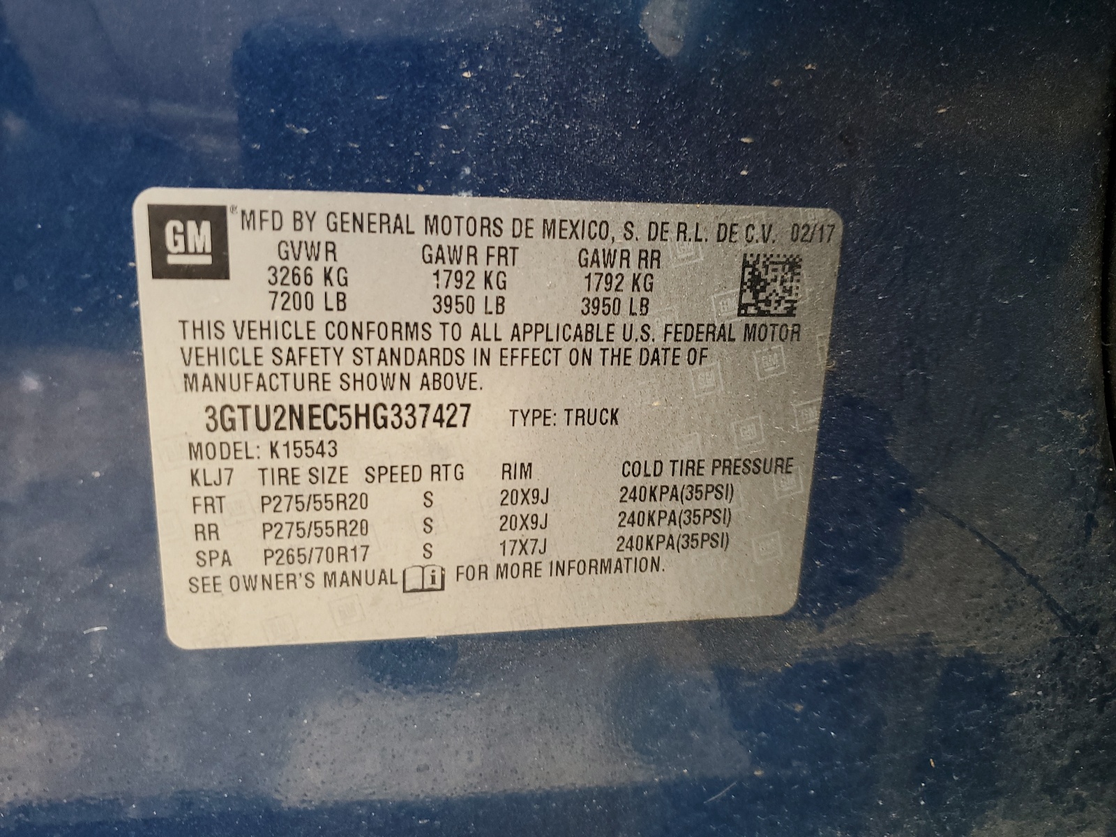 3GTU2NEC5HG337427 2017 GMC Sierra K1500 Slt