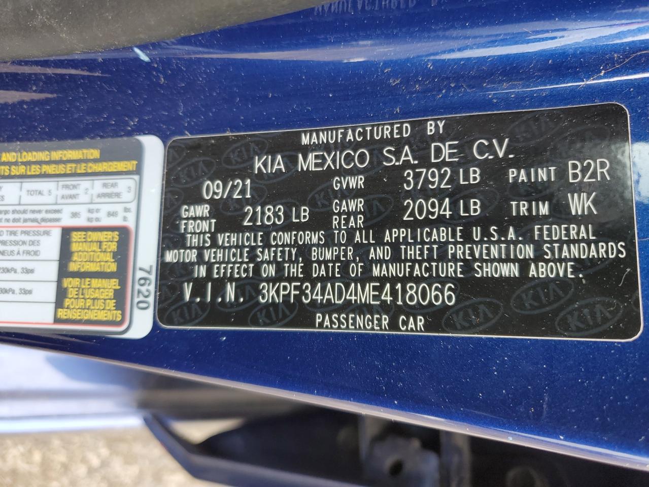 2021 Kia Forte Gt Line VIN: 3KPF34AD4ME418066 Lot: 54390264