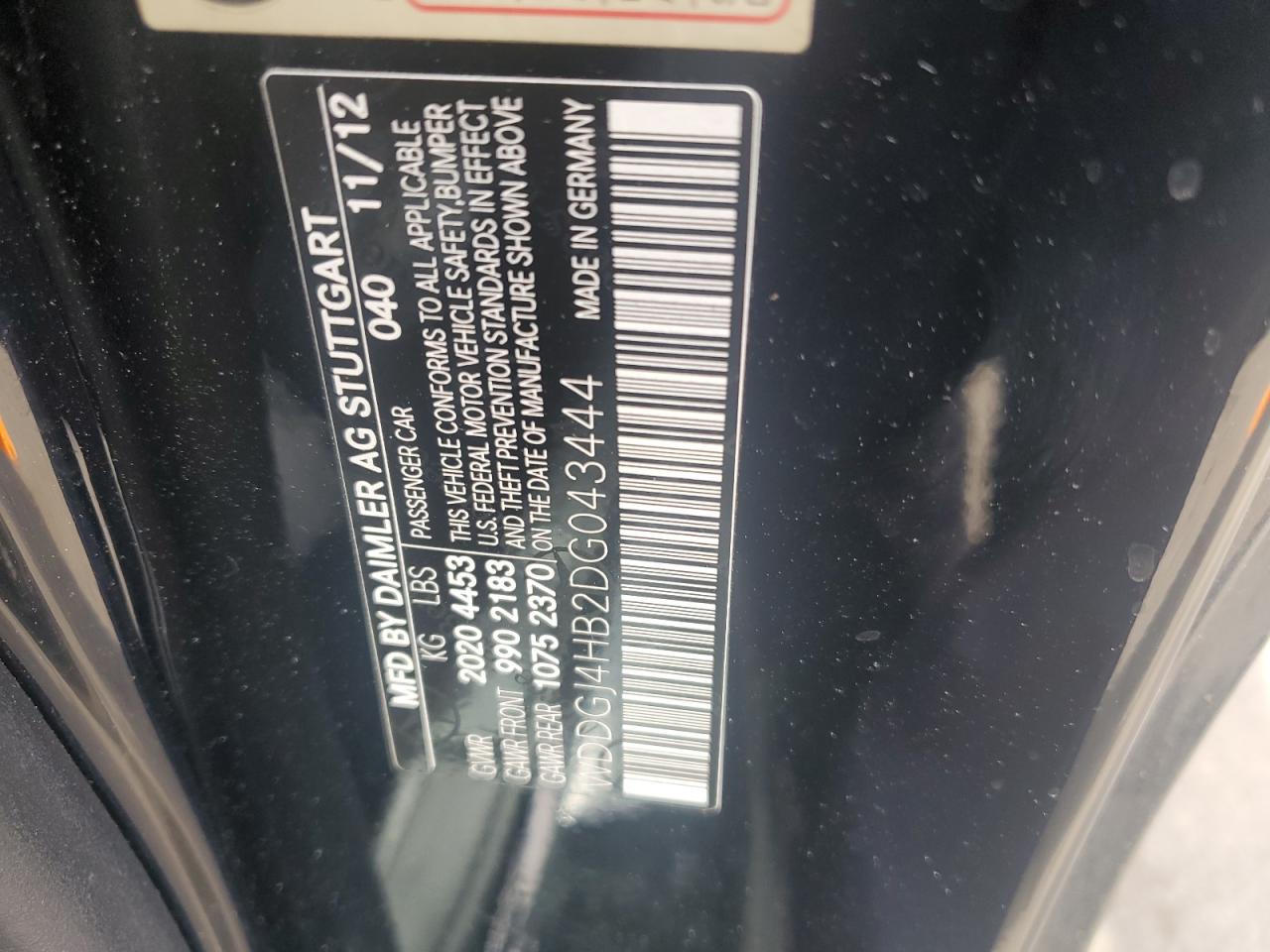 2013 Mercedes-Benz C 250 VIN: WDDGJ4HB2DG043444 Lot: 53839854