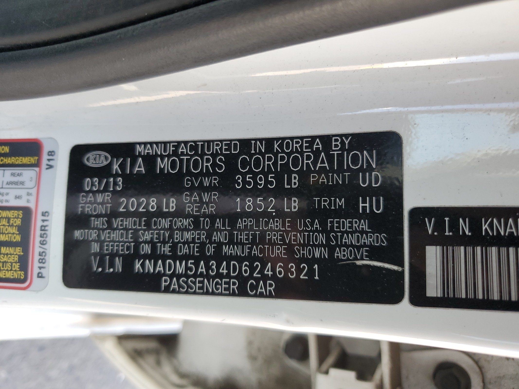 KNADM5A34D6246321 2013 Kia Rio Lx