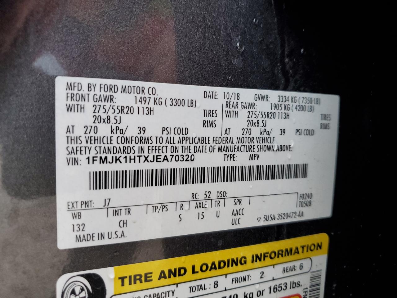 2018 Ford Expedition Max Xlt VIN: 1FMJK1HTXJEA70320 Lot: 53028304