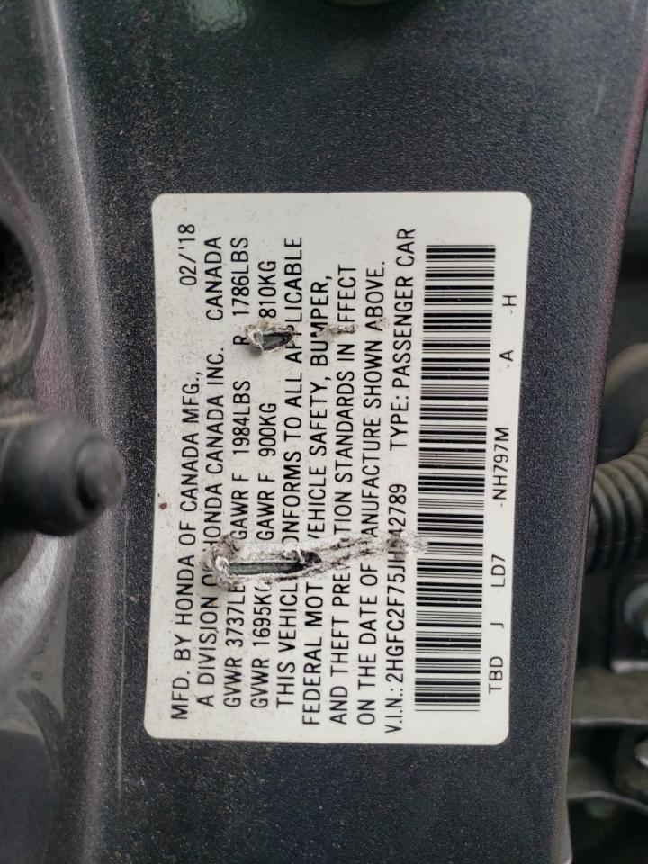 2018 Honda Civic Ex VIN: 2HGFC2F75JH542789 Lot: 55217074