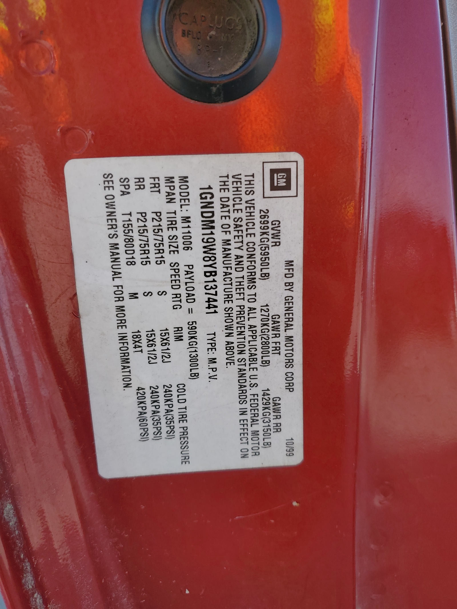 1GNDM19W8YB137441 2000 Chevrolet Astro