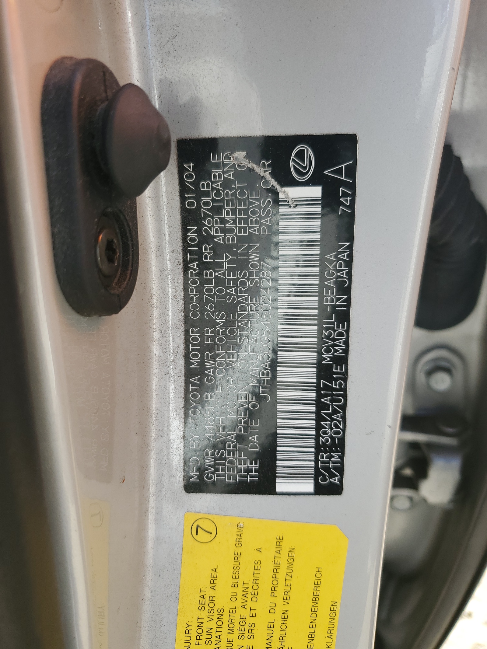 JTHBA30G545024287 2004 Lexus Es 330