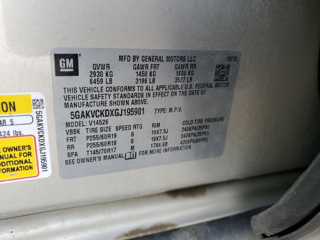 2016 Buick Enclave VIN: 5GAKVCKDXGJ195901 Lot: 53228354