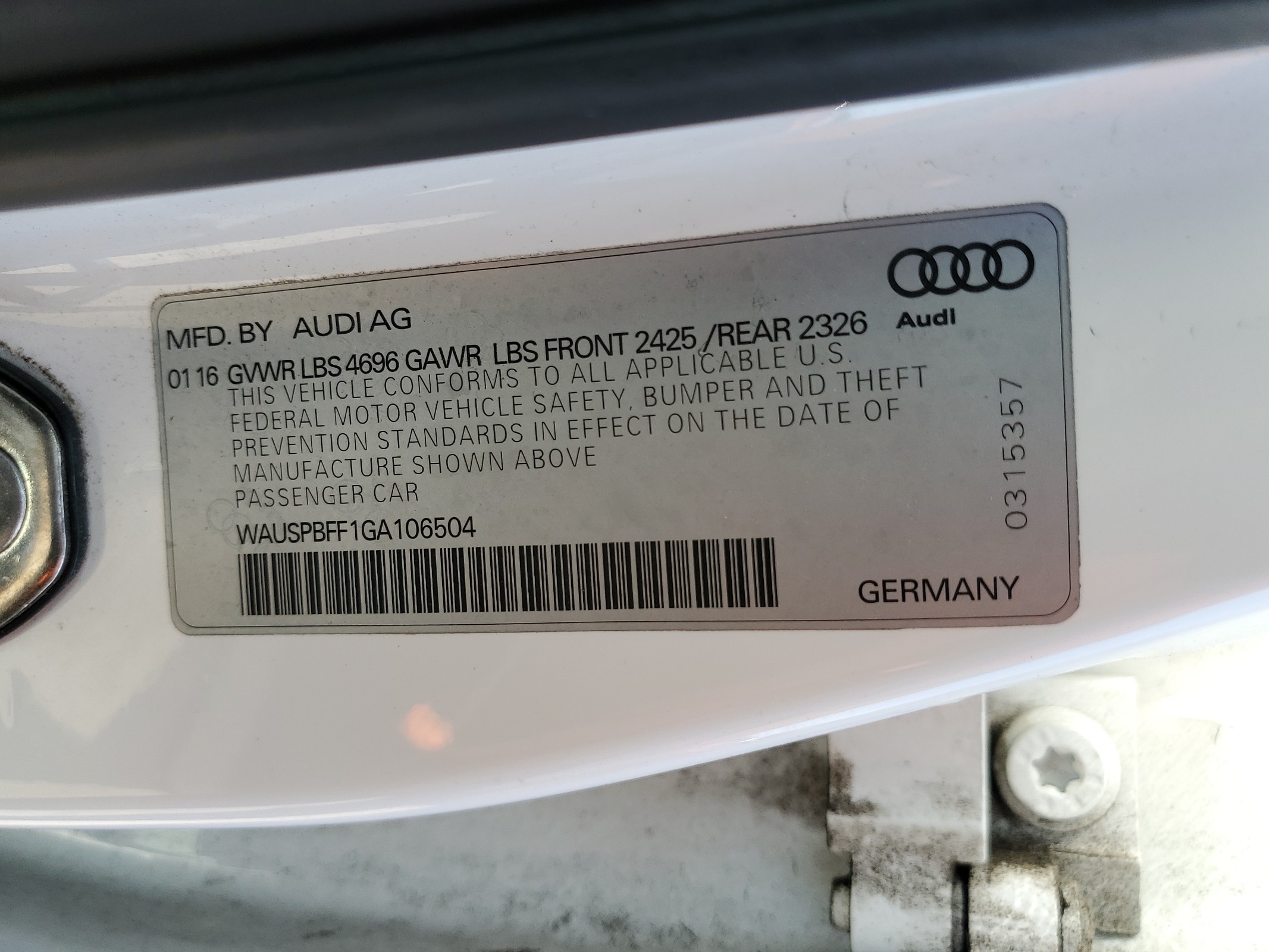 WAUSPBFF1GA106504 2016 Audi A3 E-Tron Prestige