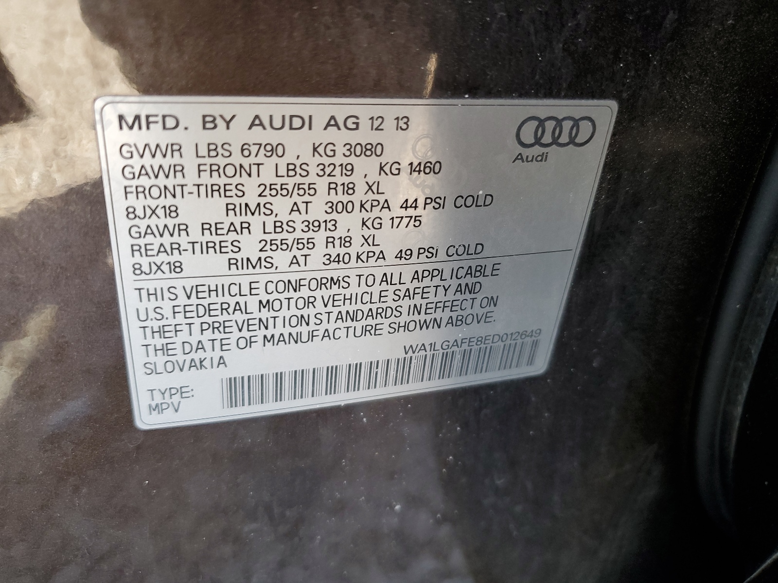 2014 Audi Q7 Premium Plus vin: WA1LGAFE8ED012649