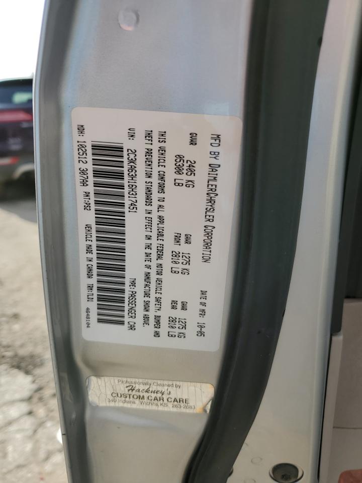 2006 Chrysler 300C VIN: 2C3KA63H16H317451 Lot: 55348304