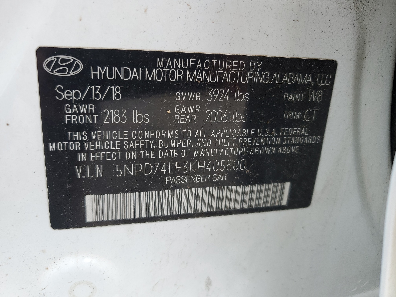 5NPD74LF3KH405800 2019 Hyundai Elantra Se