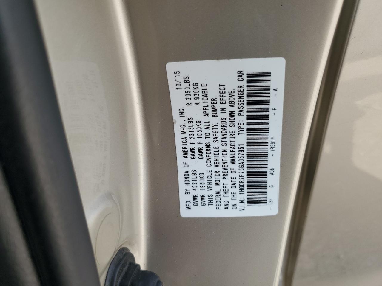 1HGCR2F75GA057951 2016 Honda Accord Ex