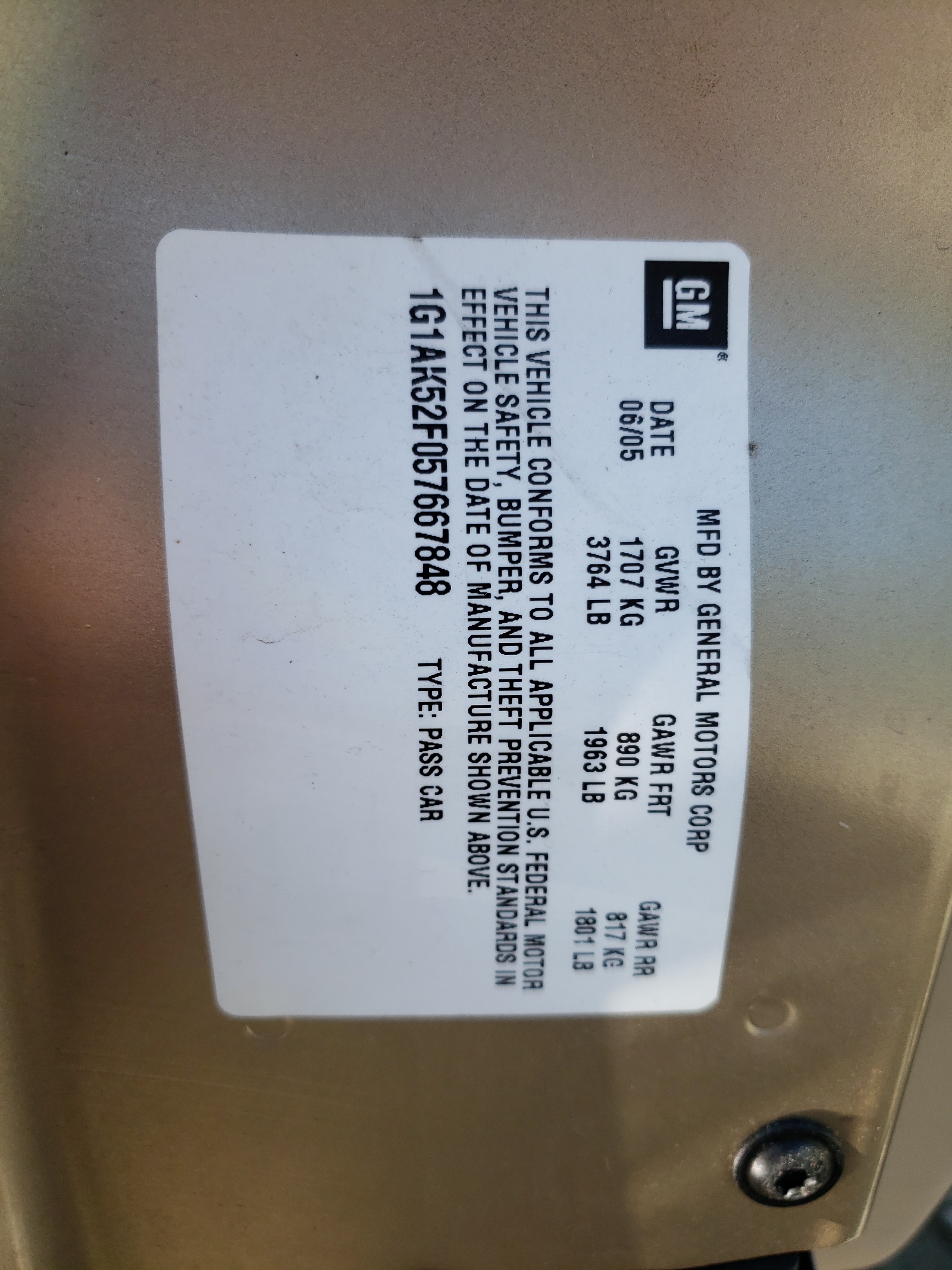 1G1AK52F057667848 2005 Chevrolet Cobalt