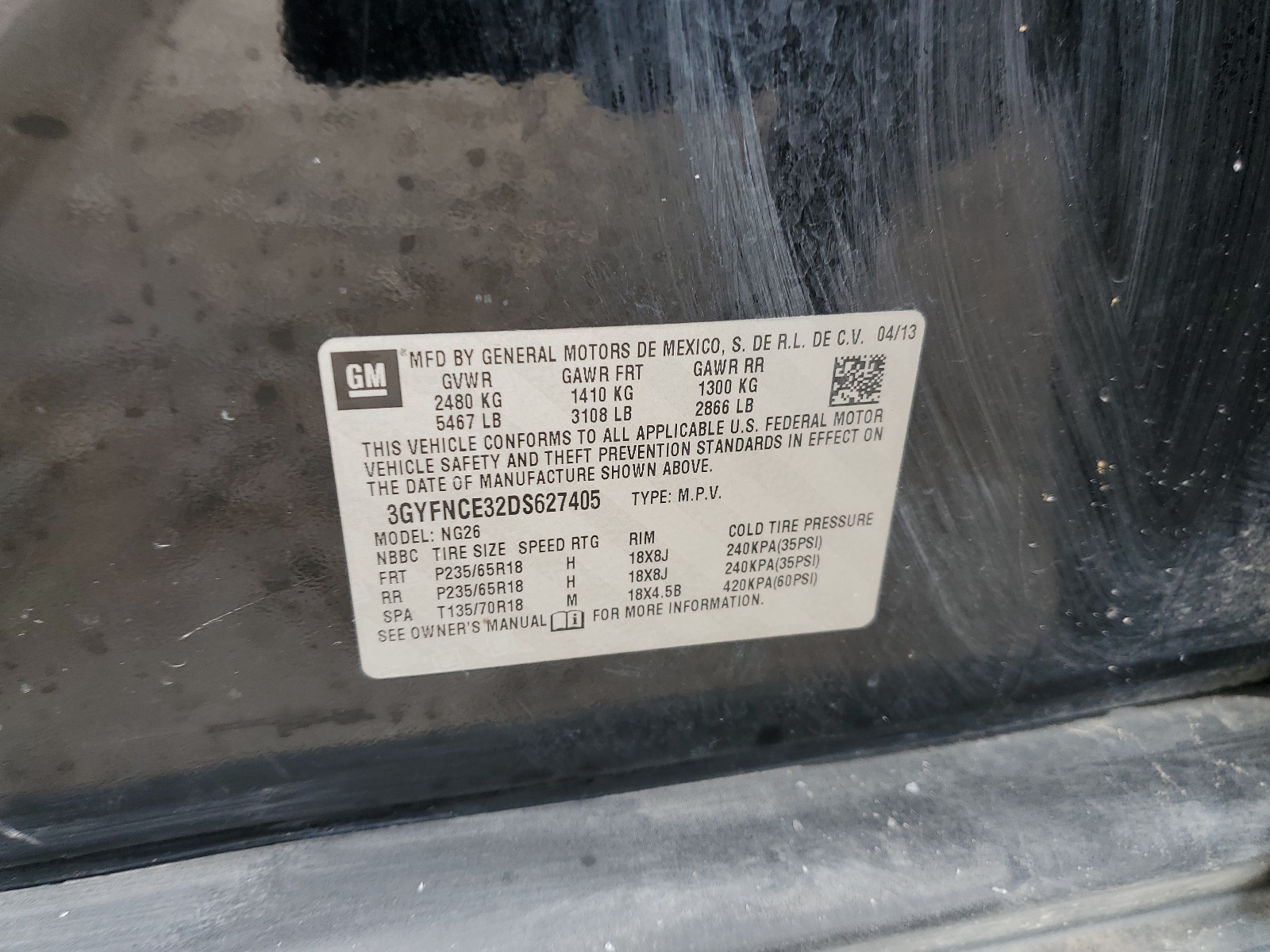 3GYFNCE32DS627405 2013 Cadillac Srx Luxury Collection