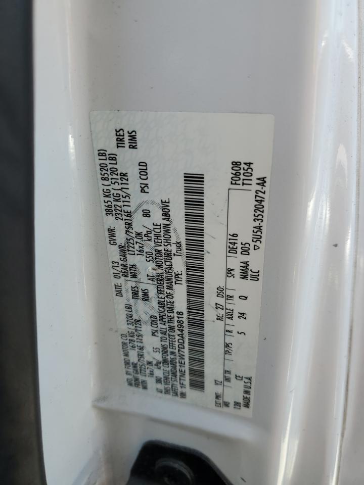 2013 Ford Econoline E150 Van VIN: 1FTNE1EW7DDA49818 Lot: 54975794