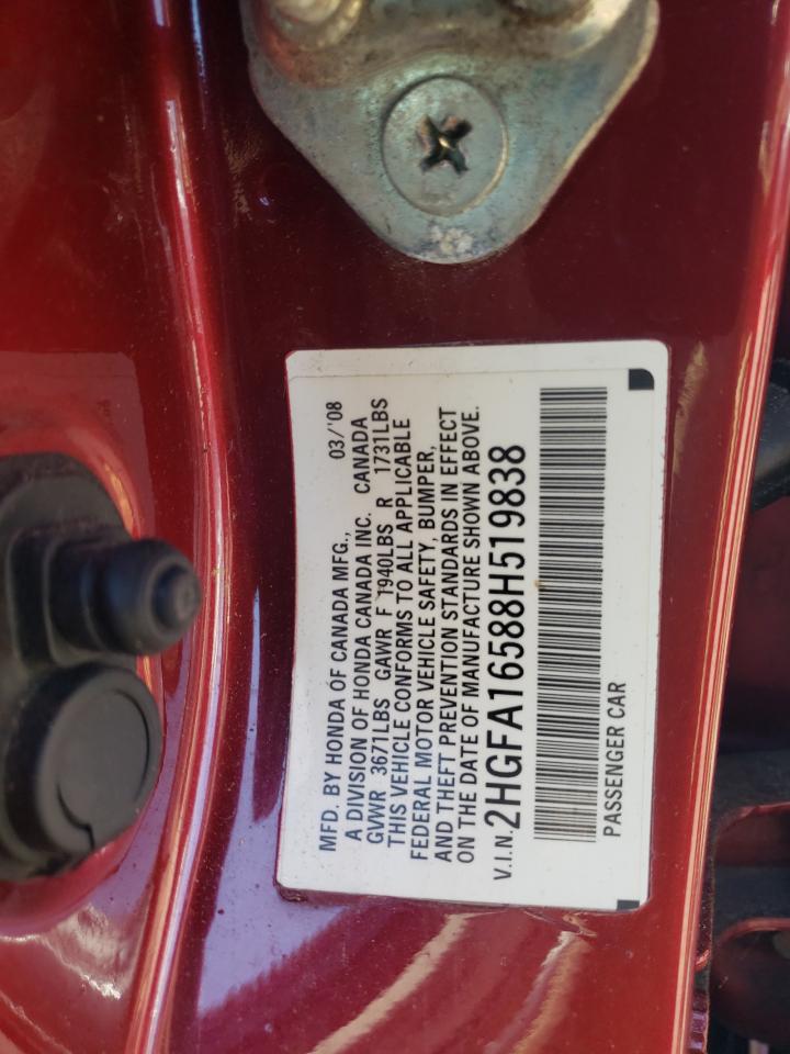 2008 Honda Civic Lx VIN: 2HGFA16588H519838 Lot: 56648544