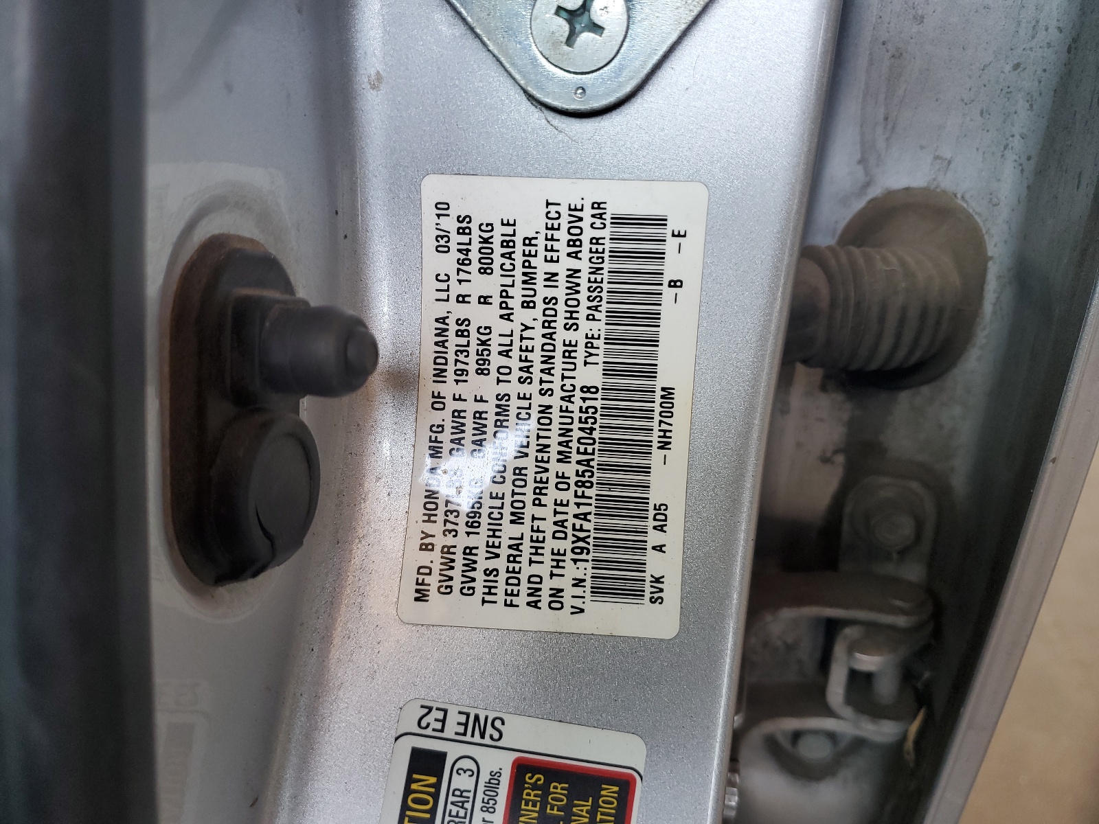 19XFA1F85AE045518 2010 Honda Civic Ex