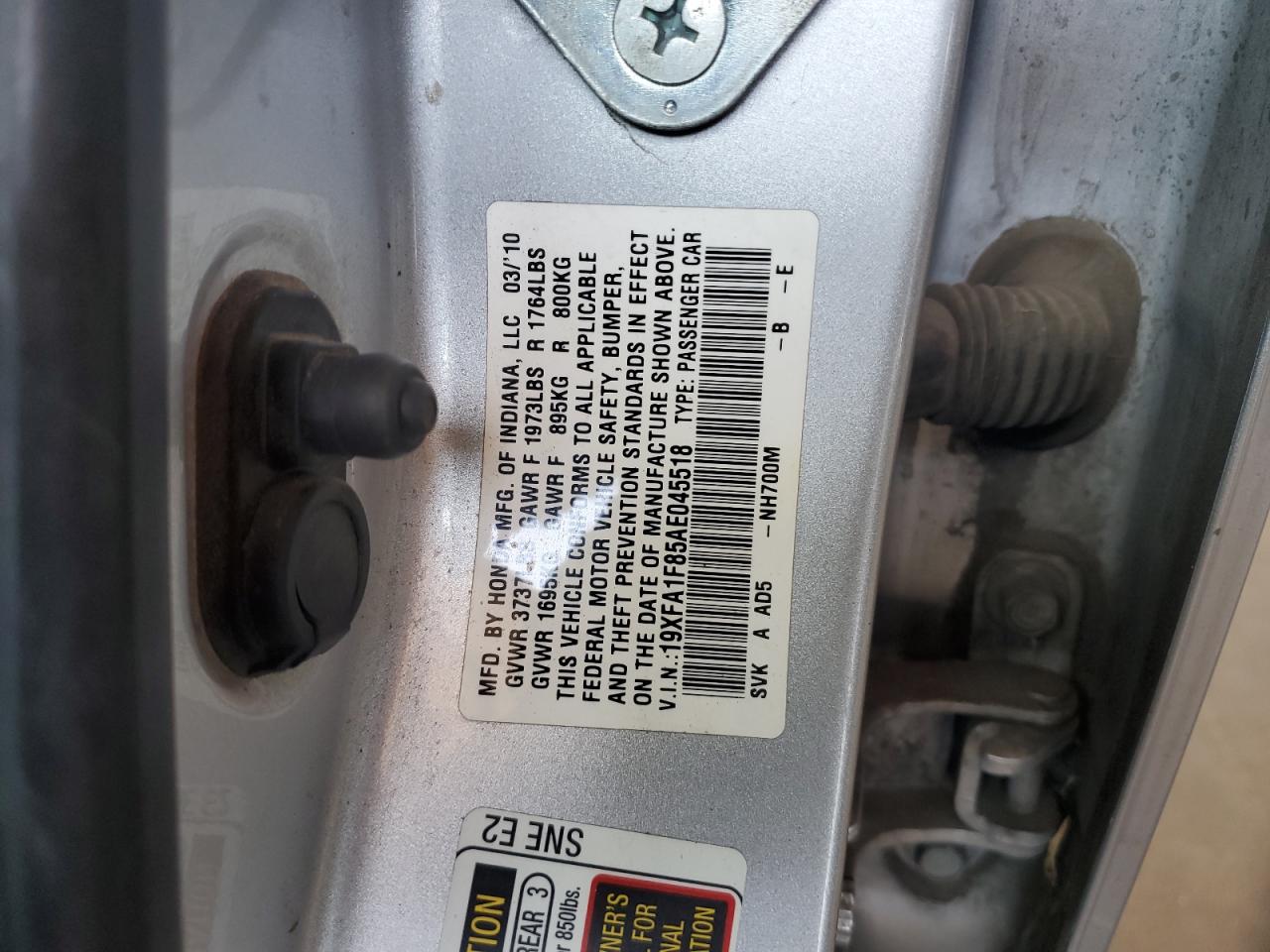 2010 Honda Civic Ex VIN: 19XFA1F85AE045518 Lot: 56096054