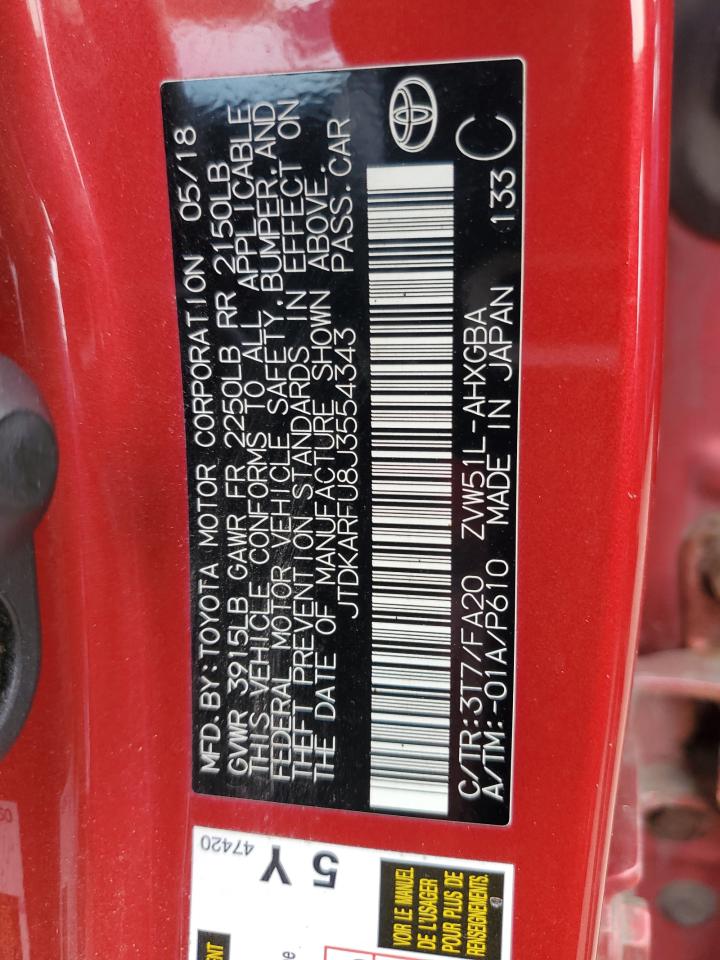 2018 Toyota Prius VIN: JTDKARFU8J3554343 Lot: 54929494