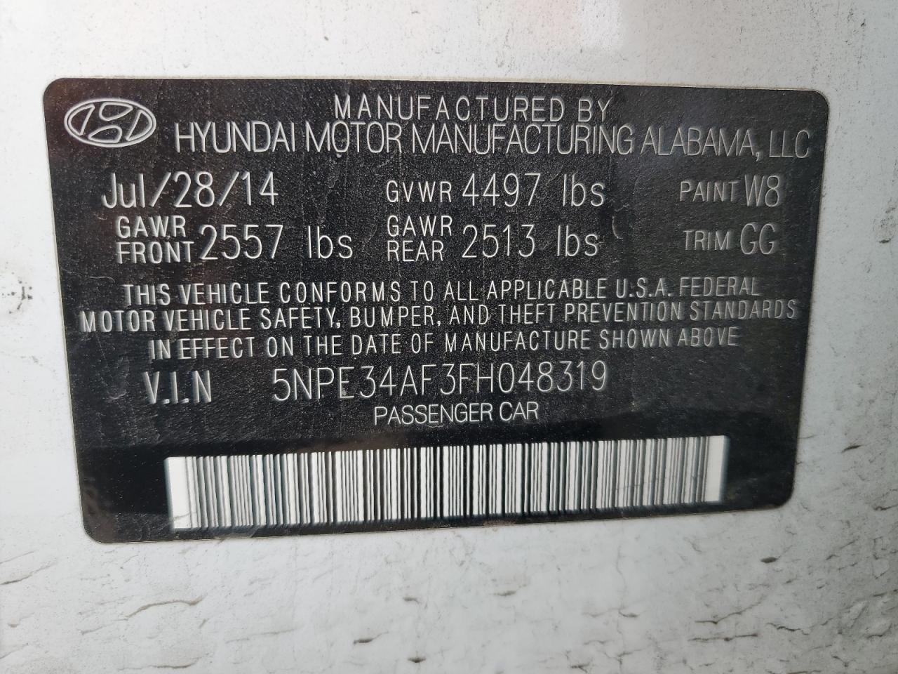 2015 Hyundai Sonata Sport VIN: 5NPE34AF3FH048319 Lot: 55562554