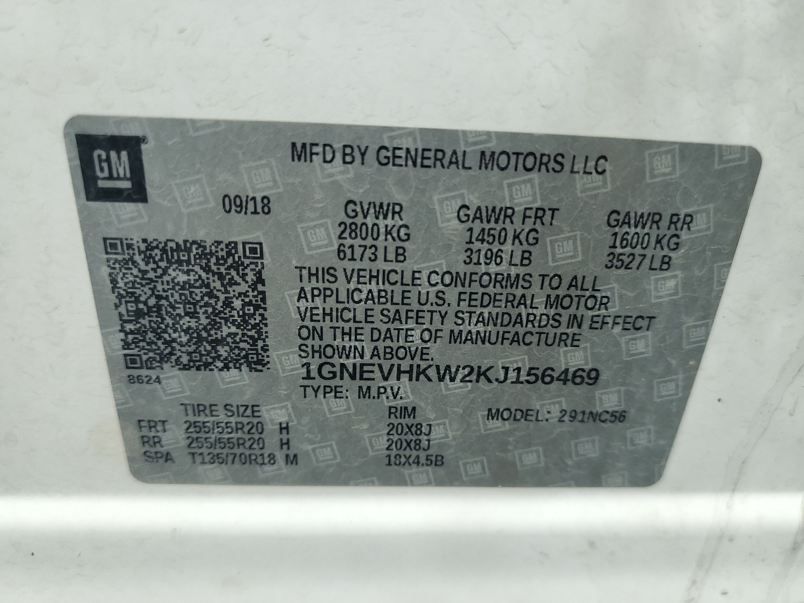 1GNEVHKW2KJ156469 2019 Chevrolet Traverse Lt