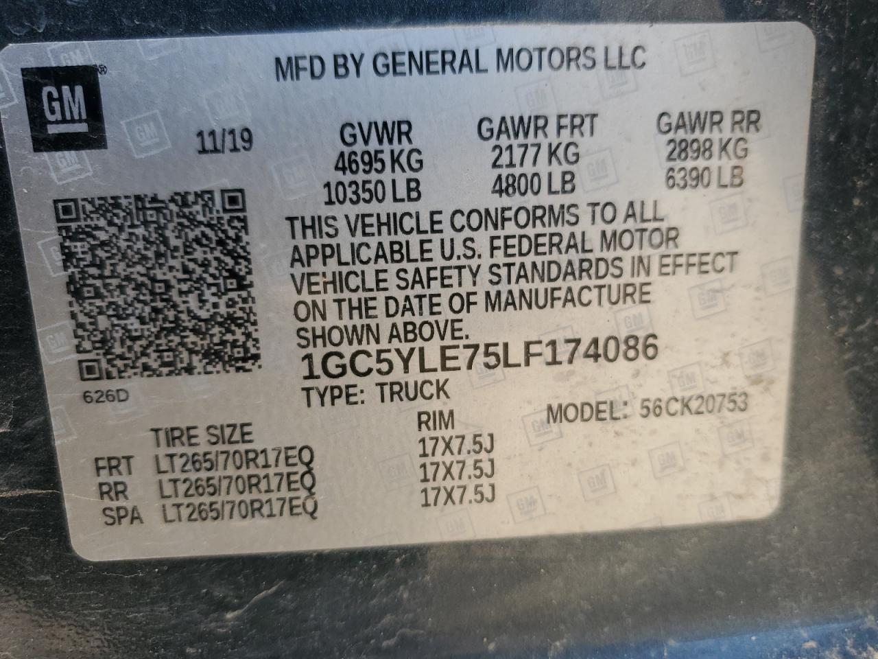 VIN 1GC5YLE75LF174086 2020 CHEVROLET ALL Models no.12