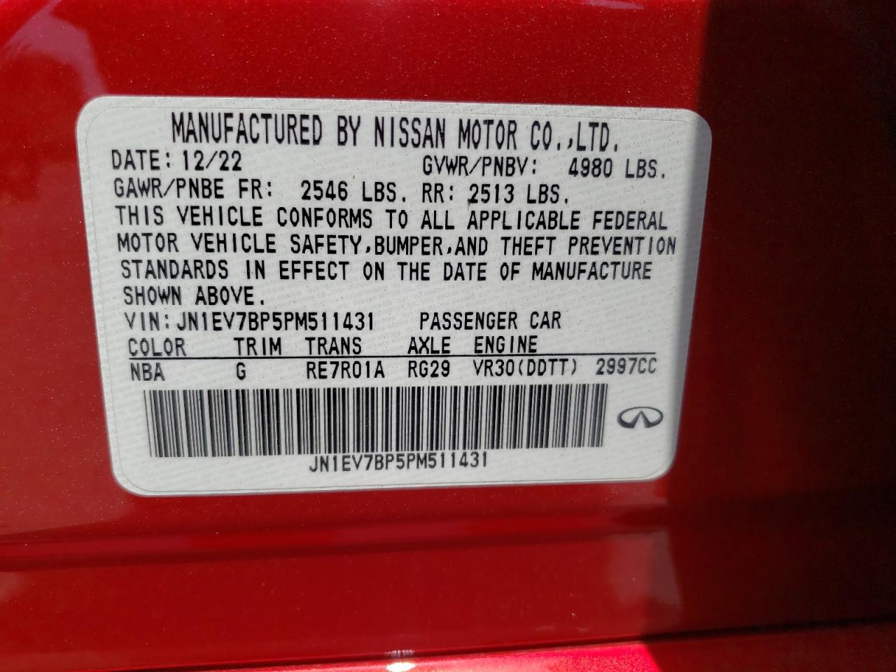 2023 Infiniti Q50 Luxe VIN: JN1EV7BP5PM511431 Lot: 54739584