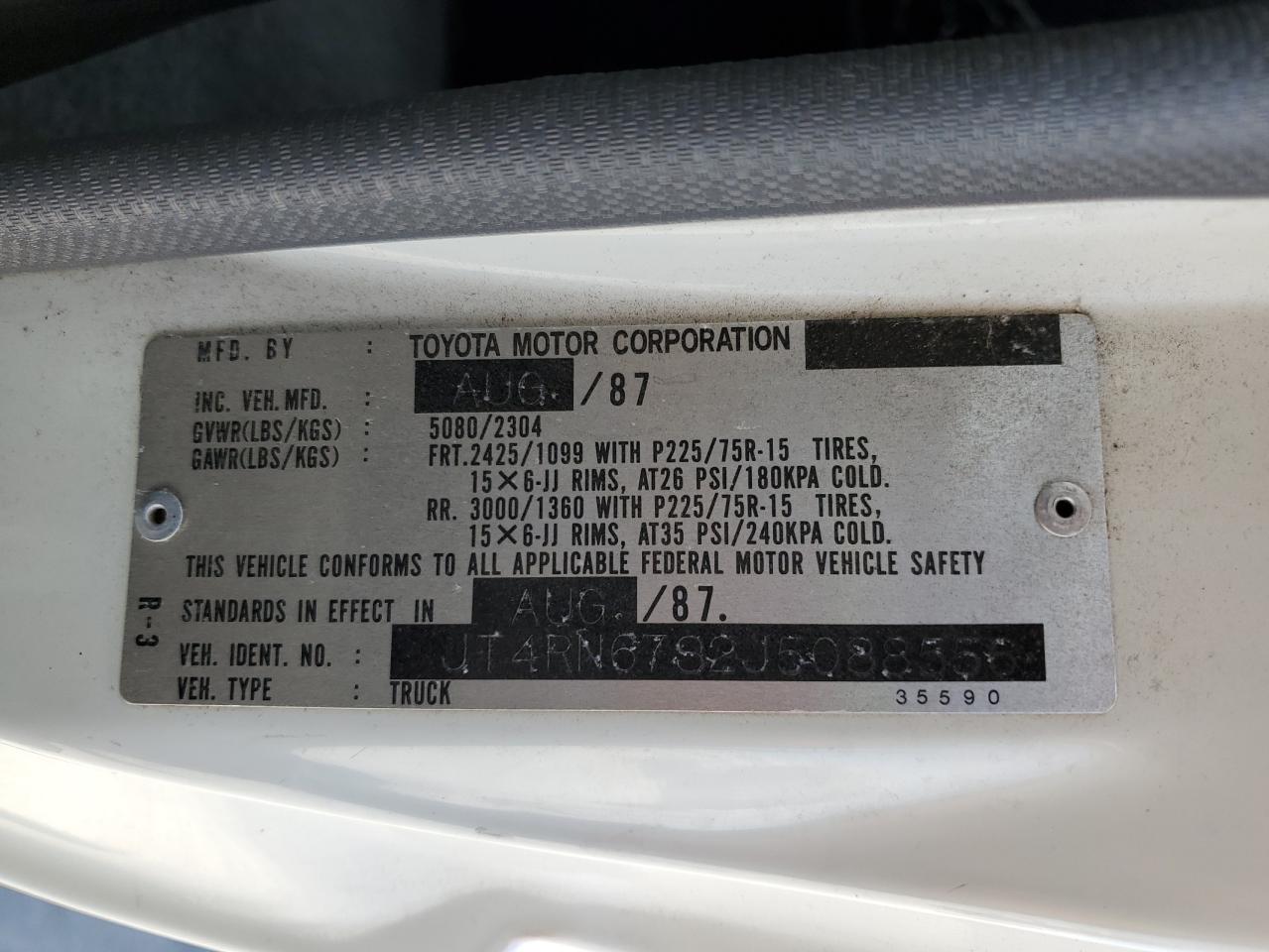 1988 Toyota Pickup Xtracab Rn67 Sr5 VIN: JT4RN67S2J5088556 Lot: 56937984