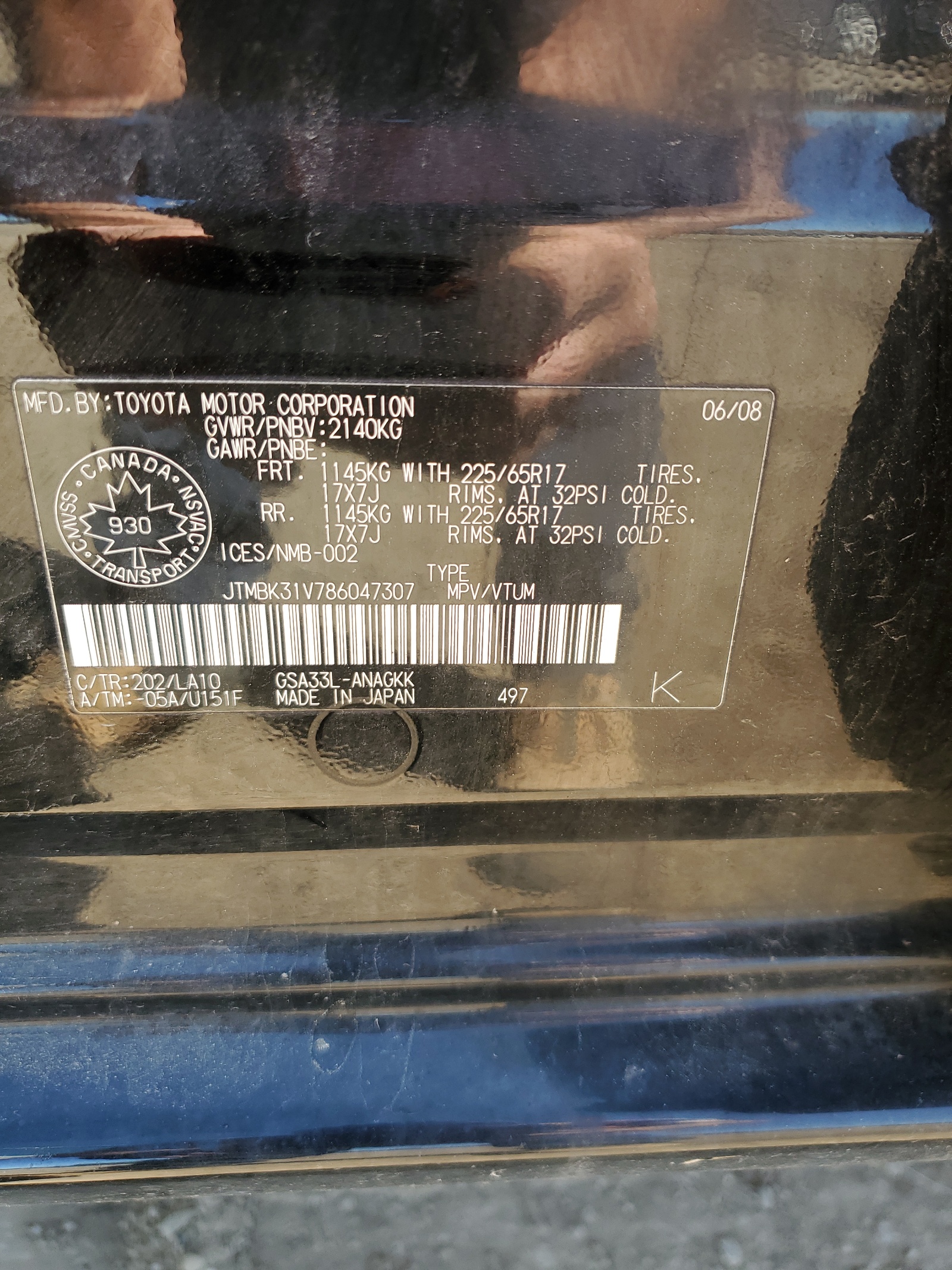 JTMBK31V786047307 2008 Toyota Rav4 Limited