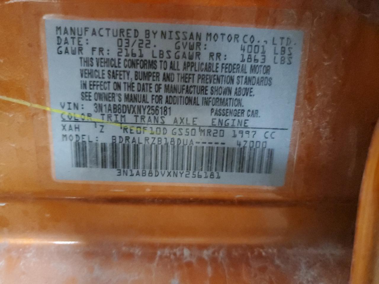 2022 Nissan Sentra Sr VIN: 3N1AB8DVXNY256181 Lot: 55189754