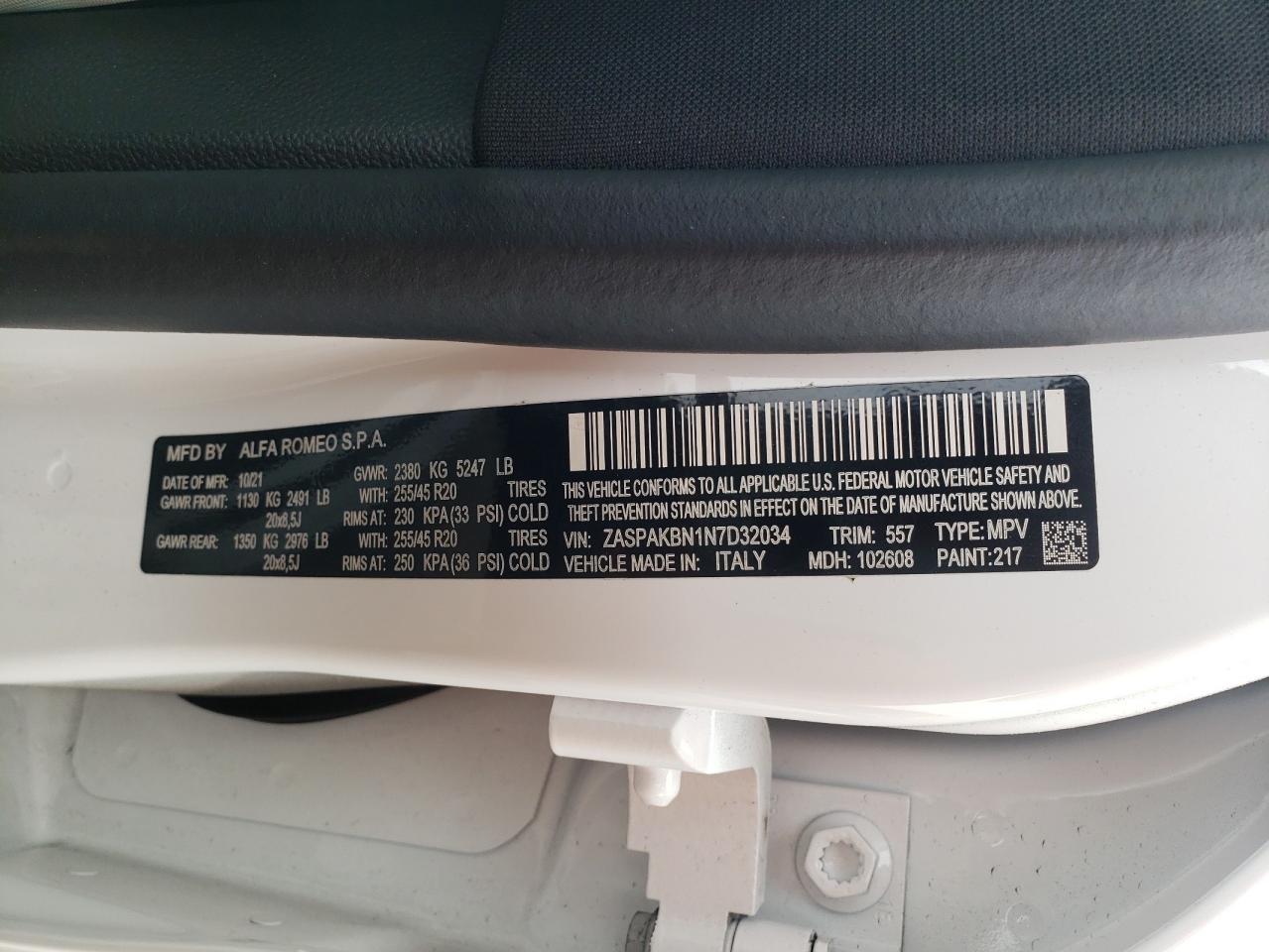 2022 Alfa Romeo Stelvio Ti VIN: ZASPAKBN1N7D32034 Lot: 55598804