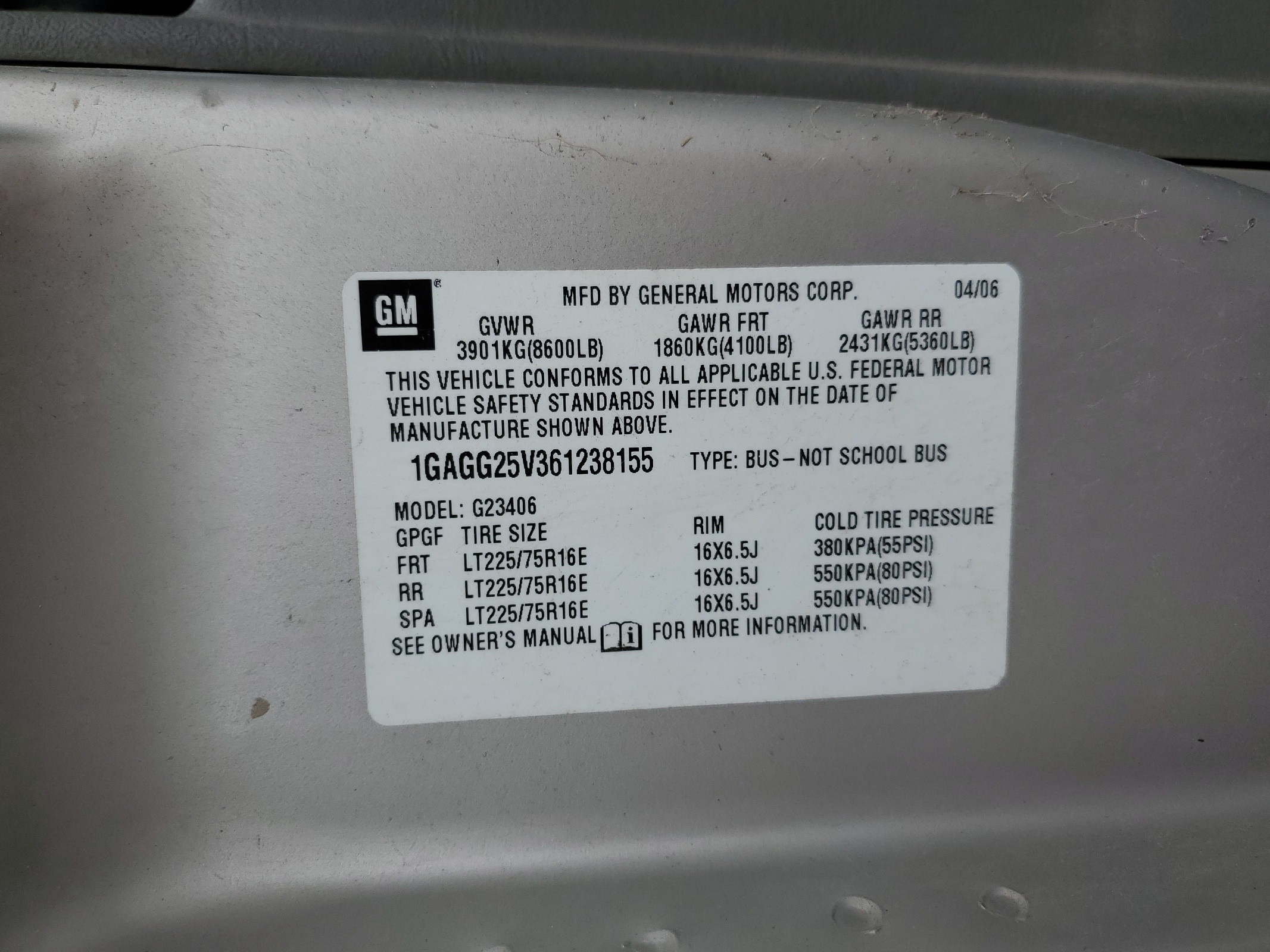 1GAGG25V361238155 2006 Chevrolet Express G2500 Ls