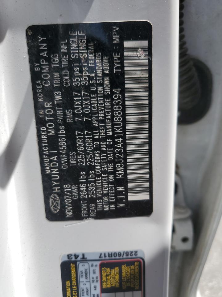 2019 Hyundai Tucson Se VIN: KM8J23A41KU888394 Lot: 56644384