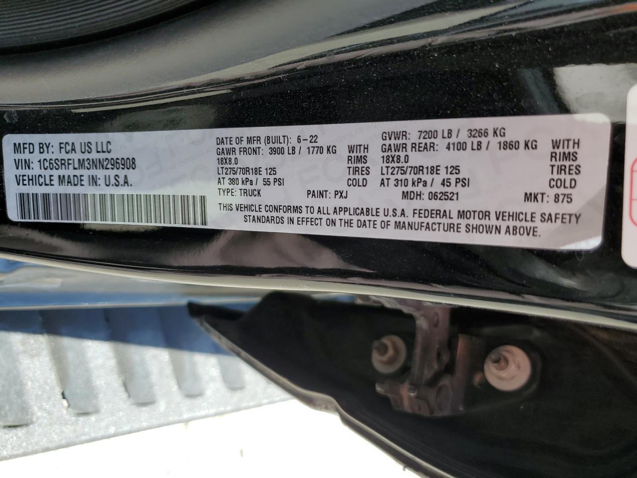 2022 Ram 1500 Rebel VIN: 1C6SRFLM3NN296908 Lot: 55186994